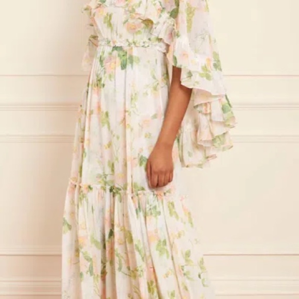 Needle & Thread White Floral Ruffle Maxi Dress with Green Accents - Picture 10 of 14
